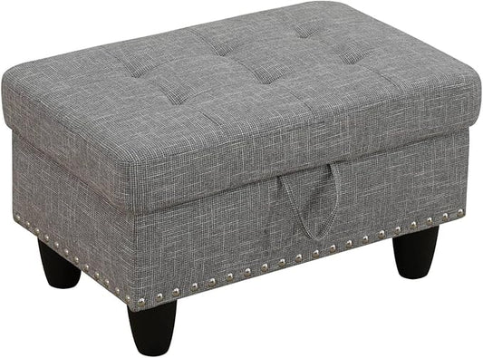 Simple Deluxe Ottoman with Storage Bench Chair, 28.5" L x 19.5" W x 17.5" H Foot Rest Stools with Non-Woven Fabric,Ottoman Storage Chest Box with Padded Seat for Bedroom, Living Room, Entryway,Ash