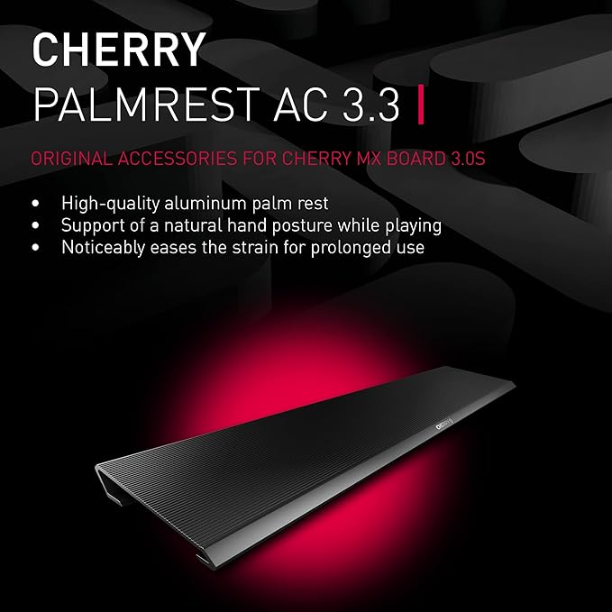 Cherry AC 3.3, Aluminium Ergonomic Palm Rest and Detachable Feet, Original Accessories for Cherry MX Board 3.0 S Gaming Keyboard, Quickly Attached, Black