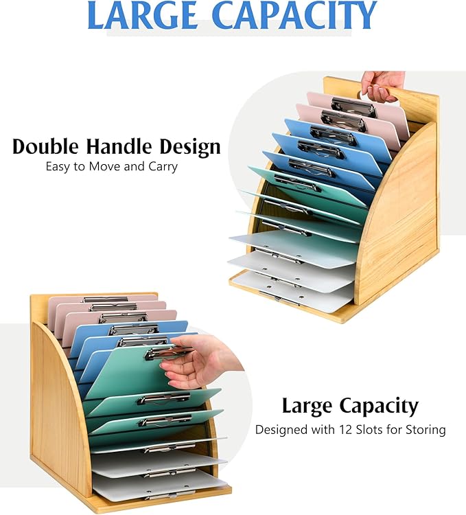 HULISEN Clipboard Holder, Wooden Clipboard Organizer with Raised Side Panel, Clip Board Storage Rack for Classroom and Office, Clip Boards not Included