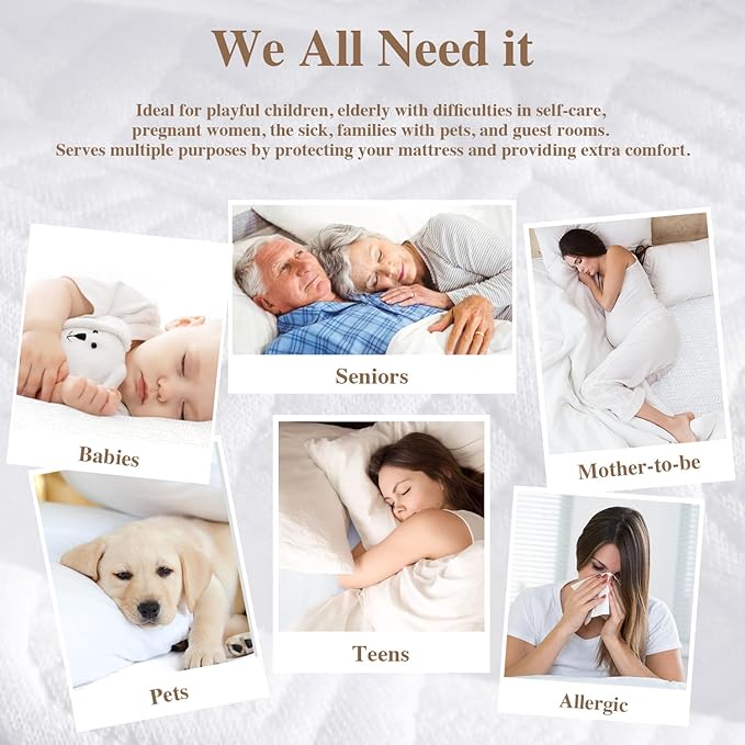 California King Mattress Protector, Waterproof Mattress Pad Washable Rayon Mattress Cover Breathable Noiseless Bed Protector 3D Patterns 5" - 21'' Elastic Fitted Deep Pocket(White)