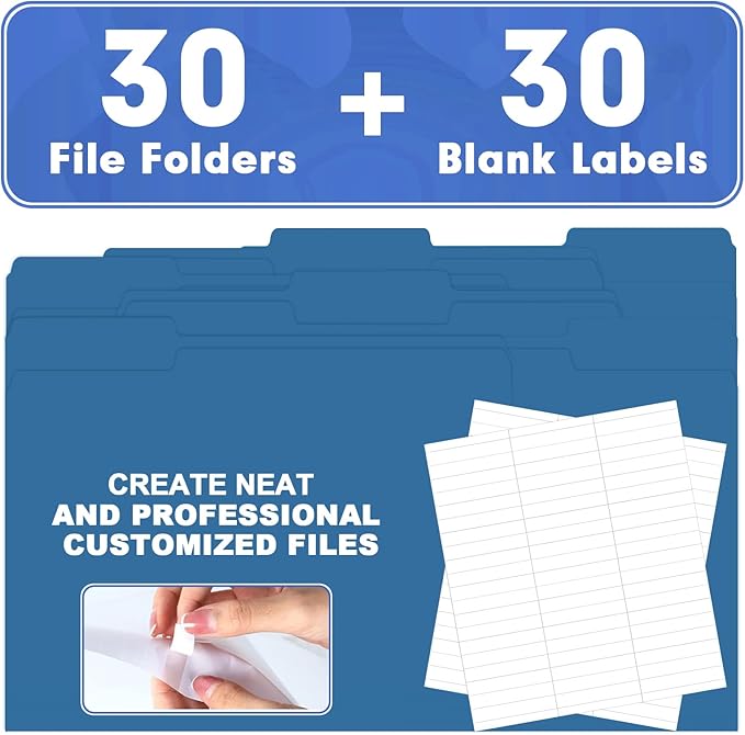 File Folder, HERKKA 30 Pack 1/3 Cut Tab File Folders, File Folders Great for Organizing and Filing, Letter Size, Navy