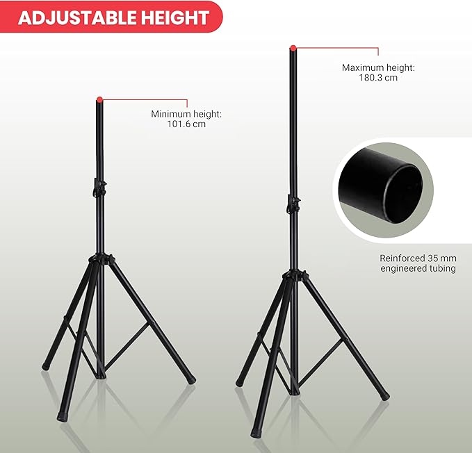 Pyle Universal Speaker Tripod Stand Mount - 6' Sound Equipment Holder Height Adjustable Up to 70 Inches For Speakers w/ 35mm Compatible Insert Perfect for Home, On Stage or In Studio Use