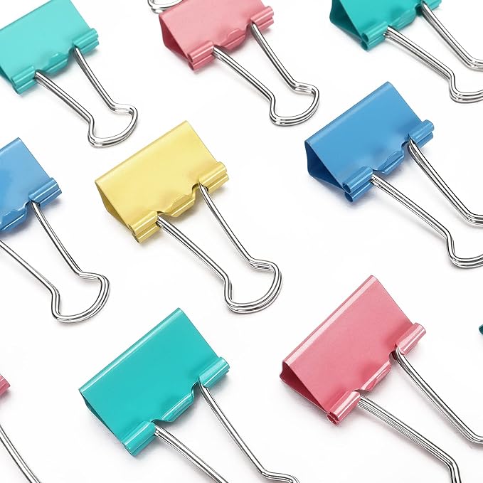 ZZTX Binder Clips Small Size Paper Clamps Clips Assorted Color, 1.0 Inches, 48 Pieces