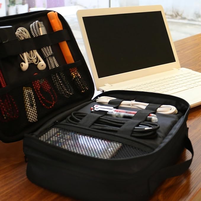 MATEIN Electronics Organizer Travel Case, Water Resistant Cable Organizer Bag for Travel Essentials, Gifts for Men, Storage Bag for Camera Accessories, Phone, Cord & Tablet, Black