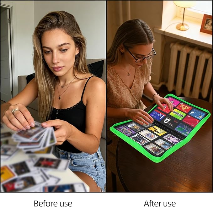 Premium Trading Card Storage Album,9 Pocket 40 Side Pages, 360 Cards,Black Zipper Binder for Collectible Games, Sports Card Organization&Protection (Black Fluorescent Green Light)