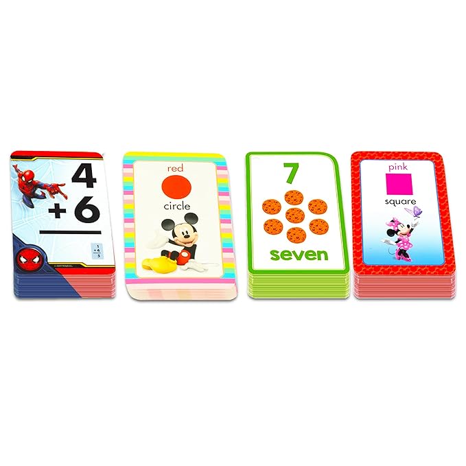Disney Flash Cards for Toddlers 2-4 - Bundle of 4 Early Learning Decks: Colors, Shapes, Numbers and More Featuring Mickey, Minnie, and Spiderman