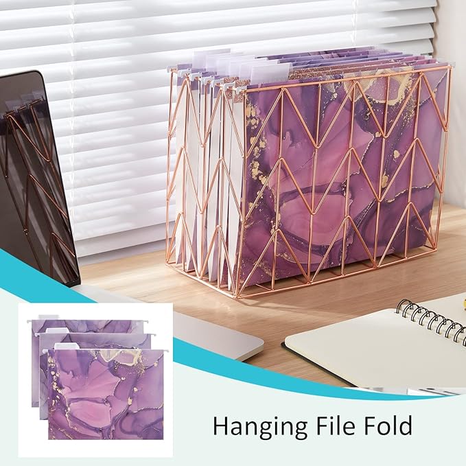 6 Packages Hanging folders File Cabinet Organizer Letter Size 1/5 Cut Adjustable Labels Decorate Home Office School Classroom, Purple Marble 9.3 "x 12.8"…