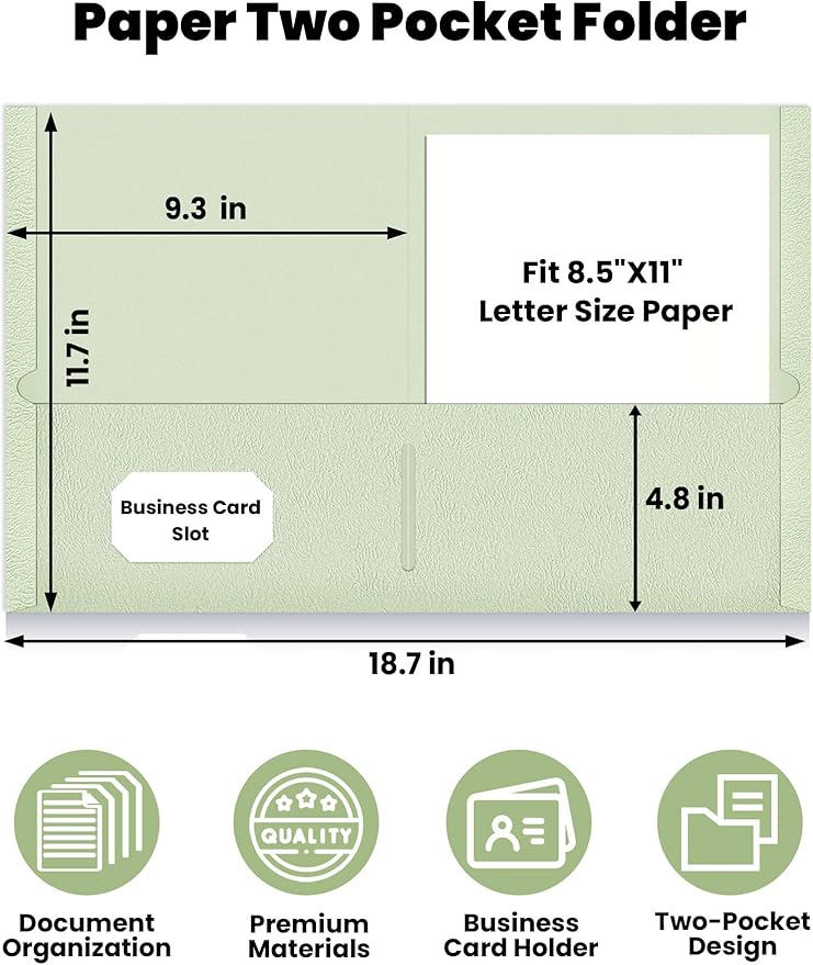 SUNEE Folders with Pockets (25 Pack, Grayish Green), 2 Pocket Folders Fit Letter Size, Paper File Folder for School Office Home Business, Textured Paper