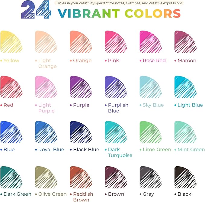 ParKoo Erasable Gel Pens, 24 Colors Retractable Erasable Colored Pens Fine Point 0.7mm, Make Mistakes Disappear, Assorted Color Inks for Drawing Coloring Writing Planner