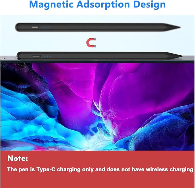 Stylus Pen for Apple iPad A16/11th 2025-2018 iPad Pencil A16/11/10/9/8/7/6,Air 11"/13" M3/M2/5th-3rd,Pro 13"/11"/M4/12.9",Mini A17 Pro/6/5th Stylus Palm Rejection Tilt Sensitivity Fast Charge-Black