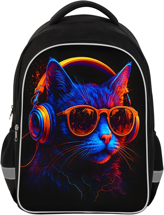 School Backpack for Boys 17" Boys Backpack for Kids Children Teens Elementary Middle School - Students Bookbag Ages 6-18 Travel Back Pack Cat