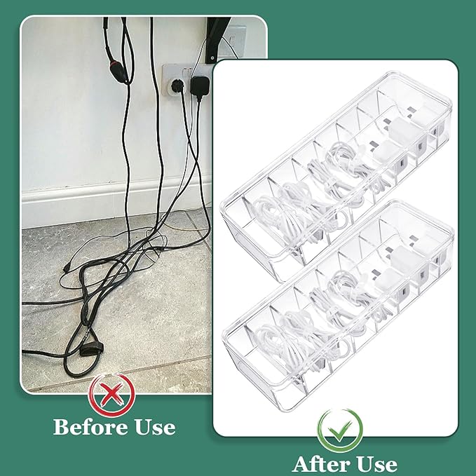 Cable Organizer Box with Lid, 5 Pcs Clear Cord Storage Organizer with 50 Cable Ties 108 Cable Labels, Charger Organizer for Office Desk Drawer Organizers and Accessories