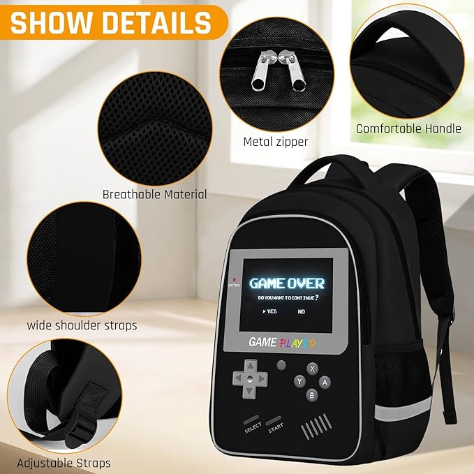 School Backpack For Boys - Gamer Boys Backpack For Kids Children Teens Elementary Middle School - Ages 6-18，17″