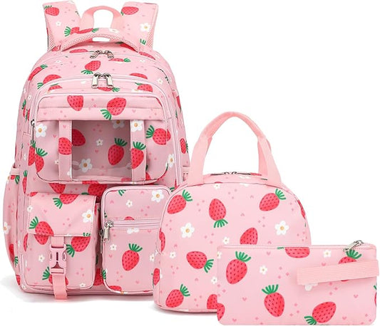 School Backpack for Girls 3Pcs Set Elementary Middle School Book Bags with Lunch Box Pencil Case
