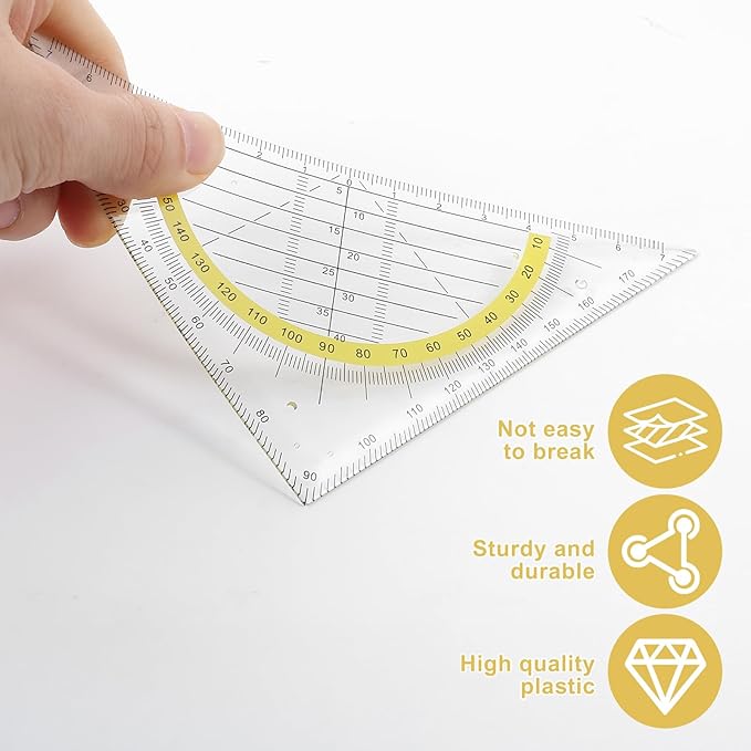 10 Pcs Multifunctional Triangle Ruler Set, Transparent Plastic Geometry Rulers with Protractor, Set Squares, and Drafting Tools for Architects, Designers, Engineers, Students, and Art Drawing