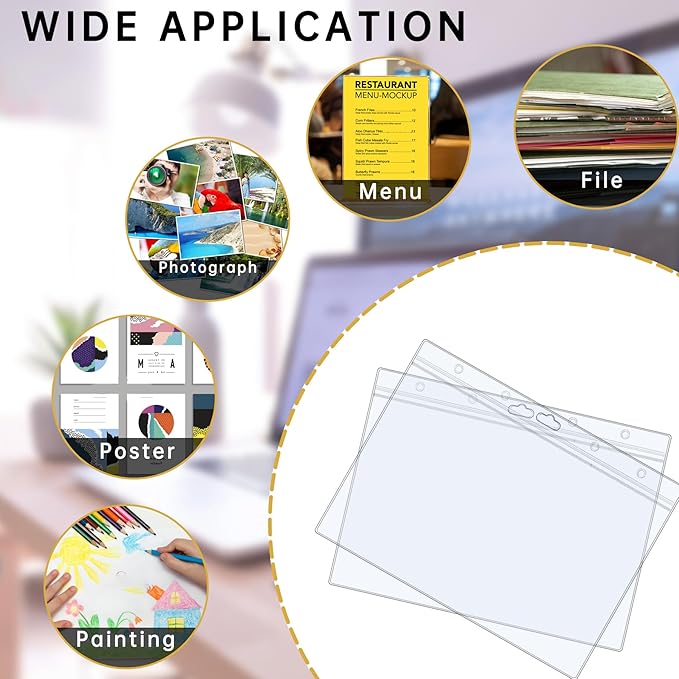 AKONEGE 6PCS Hard Sheet Protectors 8.5x11 Waterproof Resealable Zip Paper Page Protectors Clear Rigid Plastic Sleeves for Photos Certificate, Heavy Duty Document Holder Wall Sign Holder, Horizontal