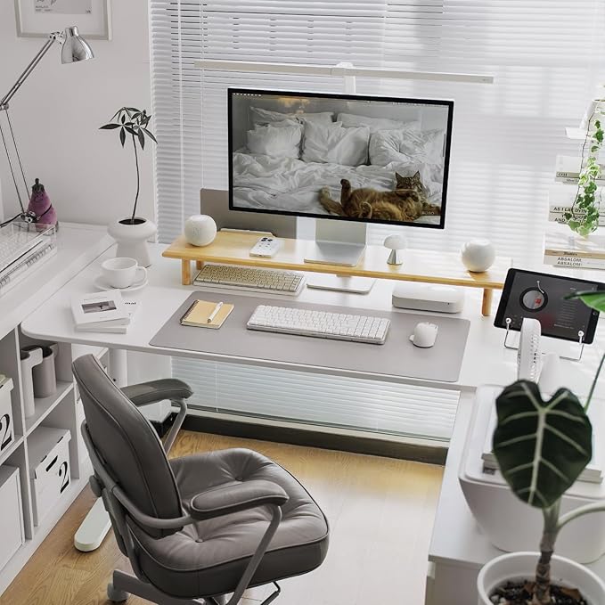 Bamboo Dual Monitor Stand Riser with Underneath Storage, Ergonomic Desk Shelf Supports PC Computer Monitor, Printer, TV for Home, Office, Natural
