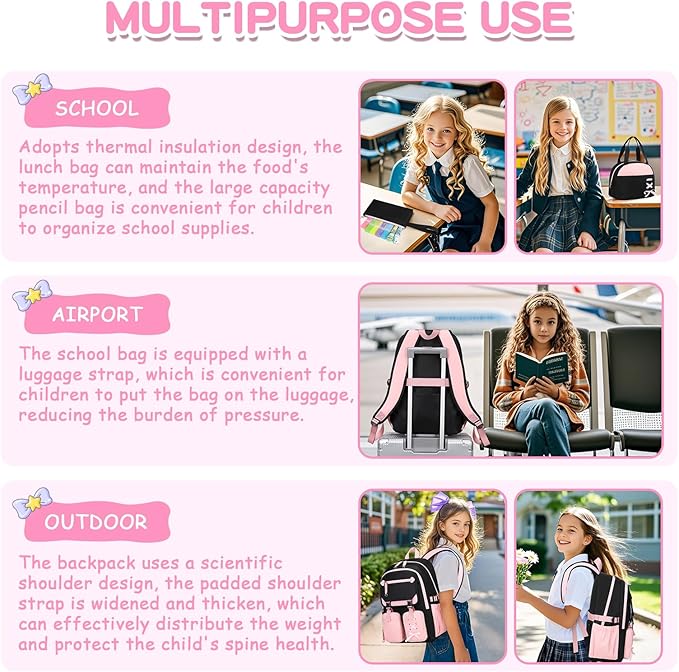 Kids Backpacks for Girls Teens Kawaii Bookbag for Elementary Primary Middle High School Daypack