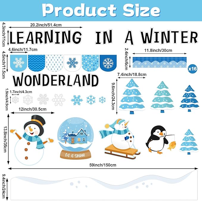 Winter Wonderland Bulletin Board Set Snowflakes Snowman Bulletin Board Decoration Paper Cutouts Decor Learning in A Winter Wonderland Penguin Tree for Holiday Classroom Home Chalkboard Wall Decor