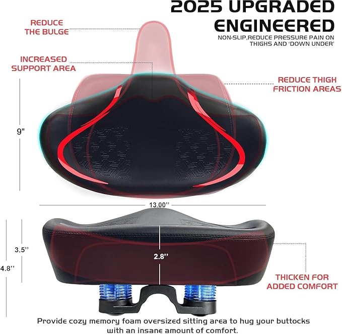 Noseless Bike Seat Cushion for Men & Women - Extra Padding & Comfort Wide Bicycle Seat, Oversized Comfortable Saddle for Peloton Bikes, Exercise Bikes, Electric Bikes, Cruiser Bikes