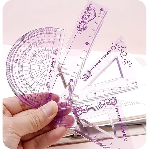 4 Pieces Flexible Ruler Set 15cm/6inch Straight Ruler Triangle Rulers Shatterproof Rulers Straight Edge Soft Bendable Ruler Protractor Math Geometry Tool School Office Supplies (Purple)
