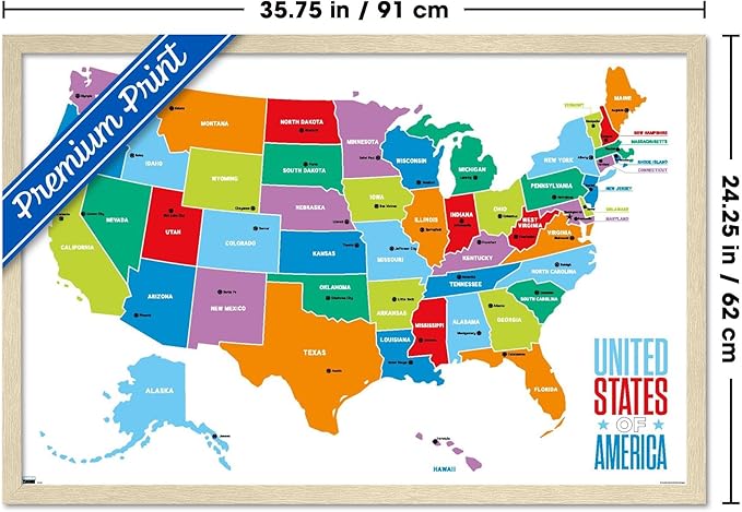 Trends International Map - United States Of America 2022 Wall Poster, 34L x 22.4W, Blonde Framed Version