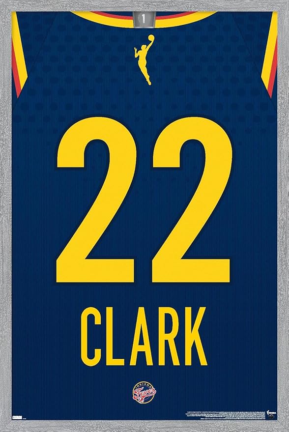 WNBA Indiana Fever - Caitlin Clark Jersey Wall Poster, 22.4L" x 14.7W", Gray Framed Version