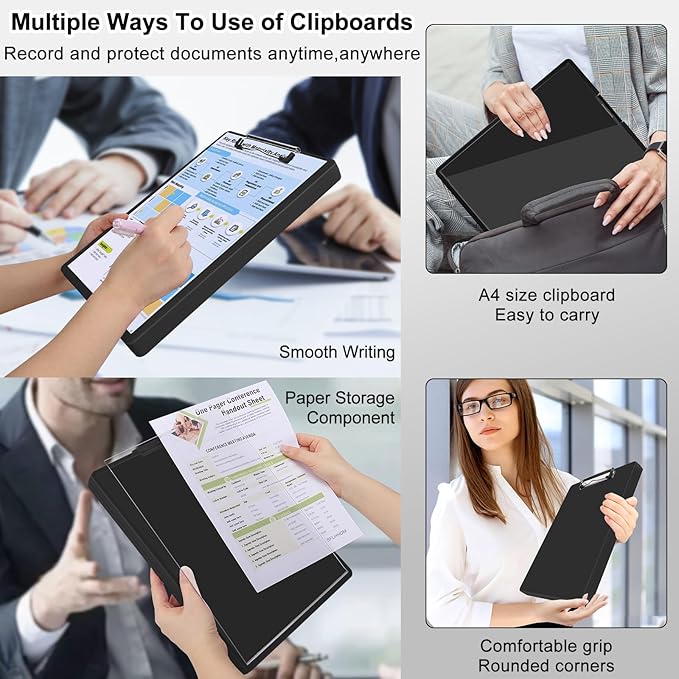 SFLHHDM Clipboard with Storage,Heavy Duty Clip Boards 8.5x11 with 2 Storage Case,Clear Visible Panel Storage Clipboards,Side Opening Nursing Clipboard Folder for Office Supplies-Inky-Black