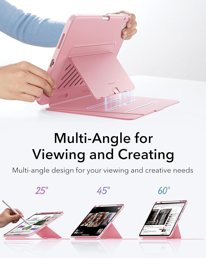 ESR for iPad Air 13 Inch Case M4/M3/M2 (2026/2025/2024), Vertical Stand Cover, Multi Stand Angles, Ultra-Stable Case with Pencil Holder, Flip Series, Pink