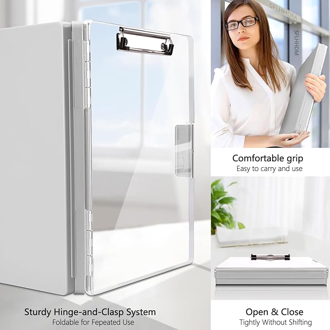 SFLHHDM Clipboard with Storage,Heavy Duty Clip Boards 8.5x11 with 2 Storage Case,Clear Visible Panel Storage Clipboards,Side Opening Nursing Clipboard Folder for Office Supplies-Lvory