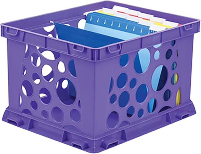Storex Premium File Crate with Handles – Letter and Legal Document and Folder Storage, Classroom Purple 3-Pack (61464C03C)