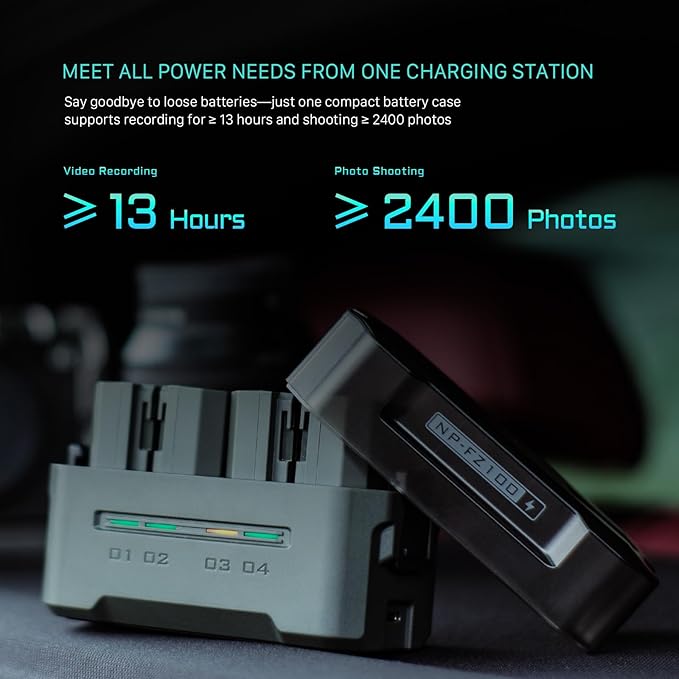 Tilta NP-FZ100 Charging Station Battery Kit, 4-Slot 45W PD USB-C Fast Charger | Compatible with Sony NP-FZ100 Batteries | High Capacity Portable Charging Hub, 4 Batteries - Off White