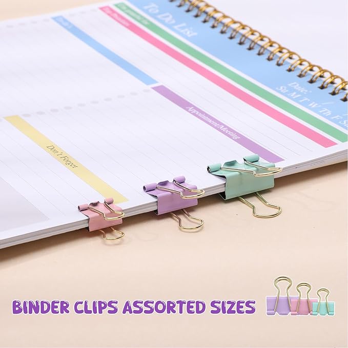 350 Pcs Paper Clips Assorted Sizes, Colored Binder Clip Paper Clamps Office Clips Set Push Pins Rubber Bands Teacher Supplies for Classroom Office Easter Gifts