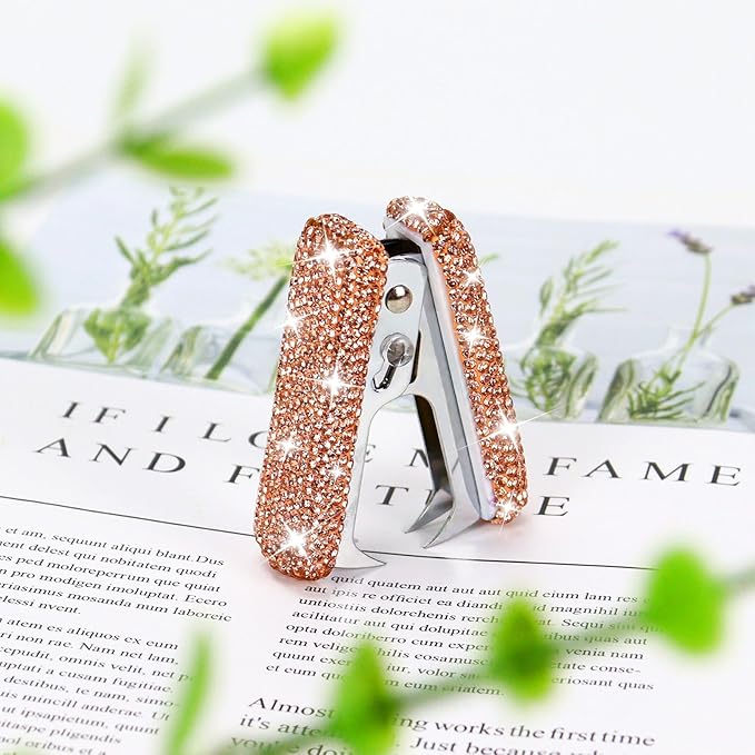 Multibey Rhinestone Staple Remover, Handmade Bling Crystal Cute Staple Remover Tool for Desk, Dazzling Staples Puller Tool Mini Office Supplies & Desk Accessories for Women Office (Champagne Gold