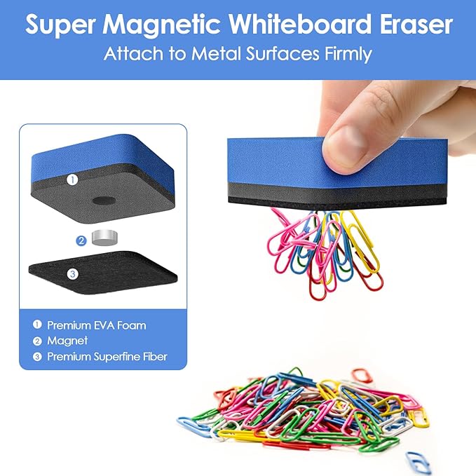 MaxGear Magnetic Dry Erase Erasers, 108 Pack Mini Whiteboard and Chalkboard Erasers with Strong Cleaning Power, Small 2 x 2 Inch Whiteboard Cleaning Pads for Classroom, Office, Home, 6 Color Set