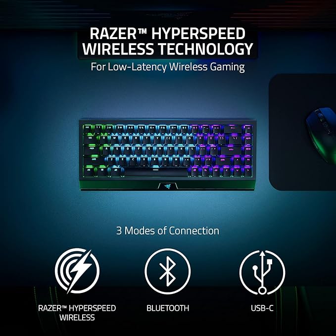 Razer BlackWidow V4 Mini HyperSpeed Wireless Hot Swappable 65% Gaming Keyboard: HyperSpeed Wireless & Bluetooth 5.0 - Orange Switches Tactile & Quiet - Phantom Pudding Keycap - 200 Hr Battery