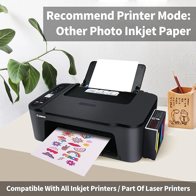 HTVRONT Printable Vinyl Sticker Paper - 30 Sheets Waterproof Matte Sticker Paper for Inkjet Printer & Laser Printer, Dries Quickly & Tear Resistant 8.5"x11"