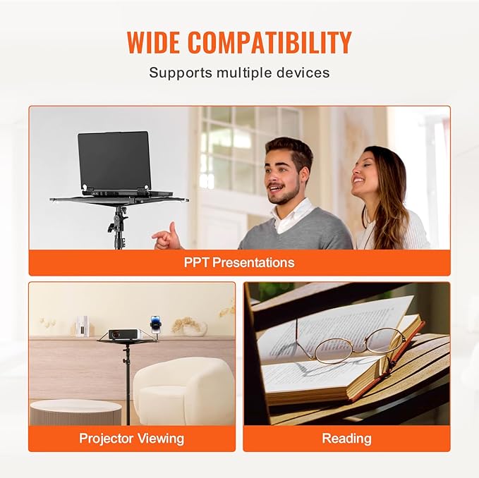 VEVOR Projector Stand, Laptop Stand Tripod Adjustable Height 26.97 to 63 in, Portable Projector Tripod with Tray & Gooseneck Phone Holder, for Outdoor Movies, Home, Office, Stage or Studio