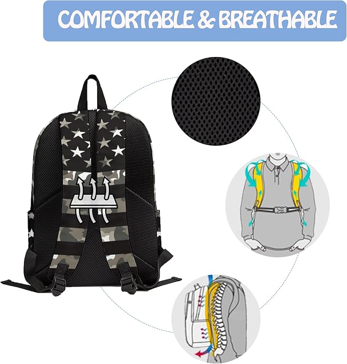 Flag 3PCS Backpack Set for Teens Elementary Middle High School, 17 Inch Lightweight Classic Bookpack 3 in 1 Set for Girls Boys, Kids Back to School Backpack with Lunch Box Pencil Case