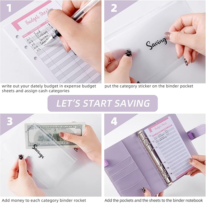 NICOOTHBudget Binder Cash Envelopes A6 Money Saving Binder with Zipper envelopes (Purple)