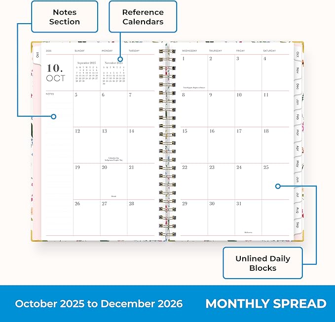 Blue Sky 15 Month 2026 Weekly and Monthly Planner Calendar, October 2025 - December 2026, 5" x 8", Hard Cover, Durable Twin Wire Binding, Laminated Tabs, Storage Pocket, Includes Ruler, Sticky Notes & Stickers, Londonberry