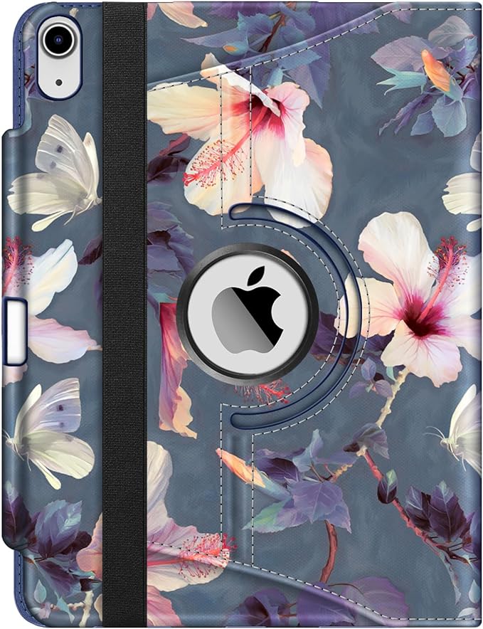 Fintie Rotating Case for iPad (A16) 11th Generation 11 Inch (2025), iPad 10th Generation 10.9 Inch (2022) - [Built-in Pencil Holder] 360 Degree Rotating Protective Stand Cover, Blooming Hibiscus