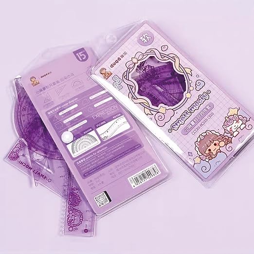 4 Pieces Flexible Ruler Set 15cm/6inch Straight Ruler Triangle Rulers Shatterproof Rulers Straight Edge Soft Bendable Ruler Protractor Math Geometry Tool School Office Supplies (Purple)
