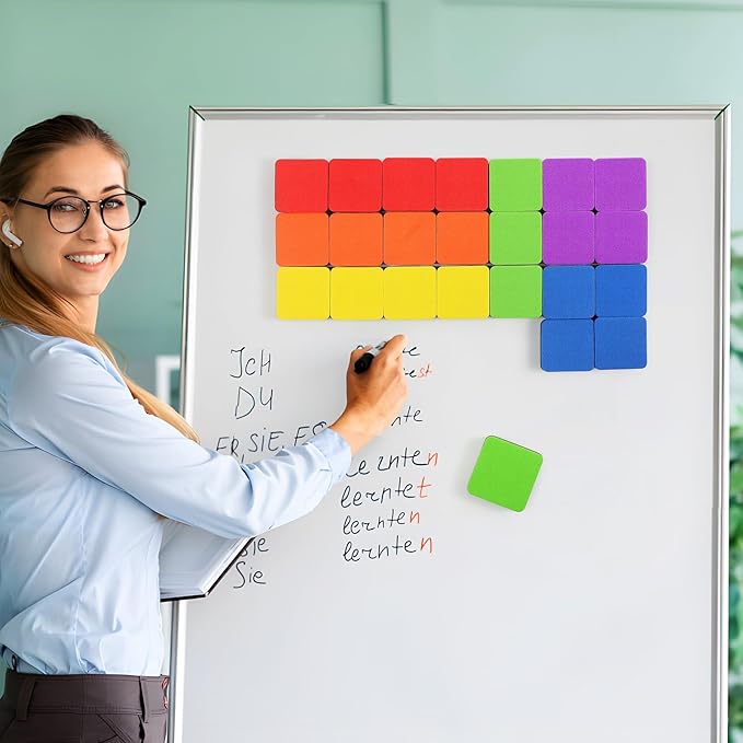 MaxGear 72 Pack Whiteboard Erasers, Magnetic Dry Erase Eraser, Mini Whiteboard Cleaning Pads for Classroom, Chalkboard Wiper Teacher Supplies for School, Office, Home, 6 Rainbow Color Set, 2 x 2 Inch