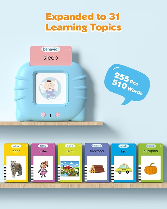 510 Words, Talking Flash Cards for Toddler 1 2 3 4 Year Olds, Language Learning Tools, Pocket Speech Therapy Tools, Montessori Tools with 31 Themes, Children's Sensory Device