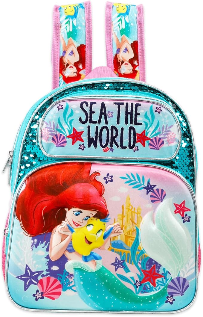Disney Little Mermaid Mini Backpack with Lunch Bag - Bundle of 12” Ariel Mini Backpack Purse, Lunch Box, Stickers, Water Bottle, More School Supplies