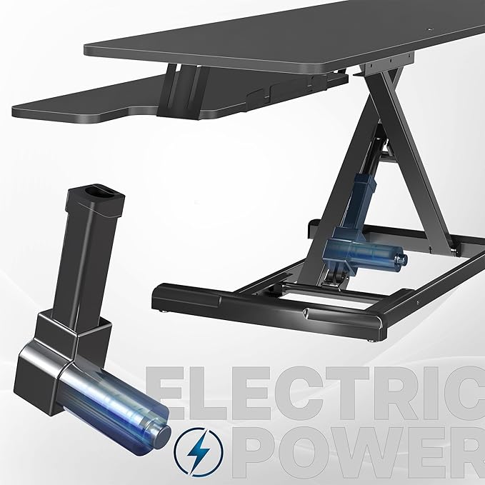 VIVO 47 inch Electric Motor Desk Converter, Height Adjustable Riser, Sit to Stand Dual Monitor and Laptop Workstation with Wide Keyboard Tray, Black, DESK-VE48B