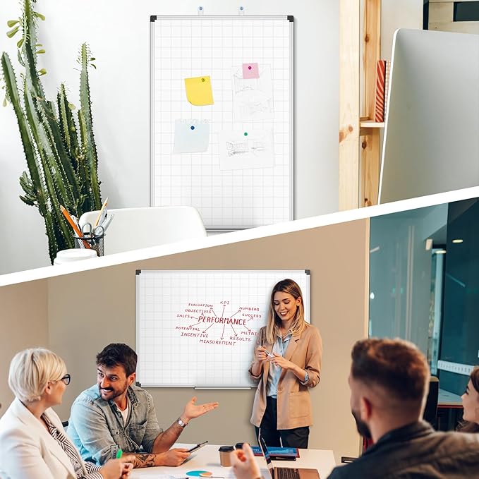 XBoard Magnetic Dry Erase Whiteboard with Lines 36 x 24 Inch, 3' x 2' Double Sided Hanging White Board Planner for Wall | Grid Lined White Board + Message Presentation Board