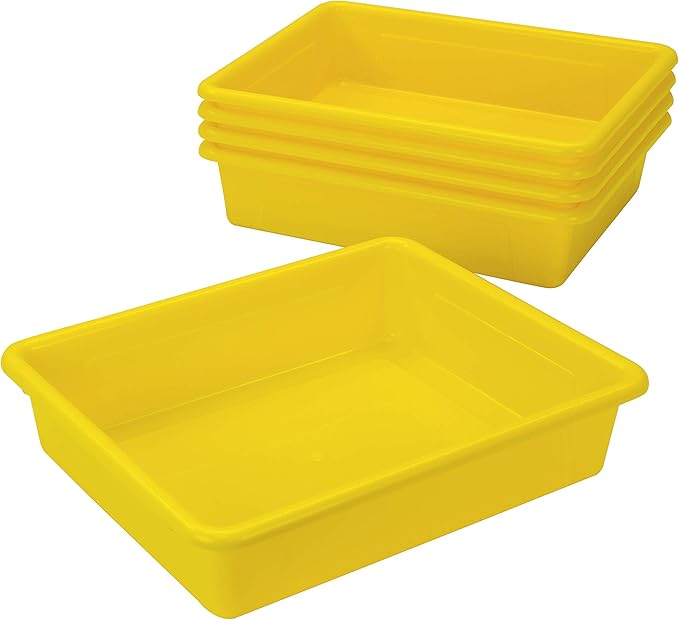 Storex Letter Size Flat Storage Tray – Organizer Bin for Classroom, Office and Home, Yellow, 5-Pack (62519U05C) , 10 x 13 x 3 Inches