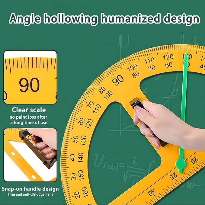 Magnetic Teaching Ruler Set with Multi-Functional Geometry Tools Durable ABS Plastic for Whiteboard Classroom Projects Student Teacher Math Supplies (Yellow 4pcs)